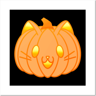 Pumpkin Kitty Kawaii Halloween Design Posters and Art